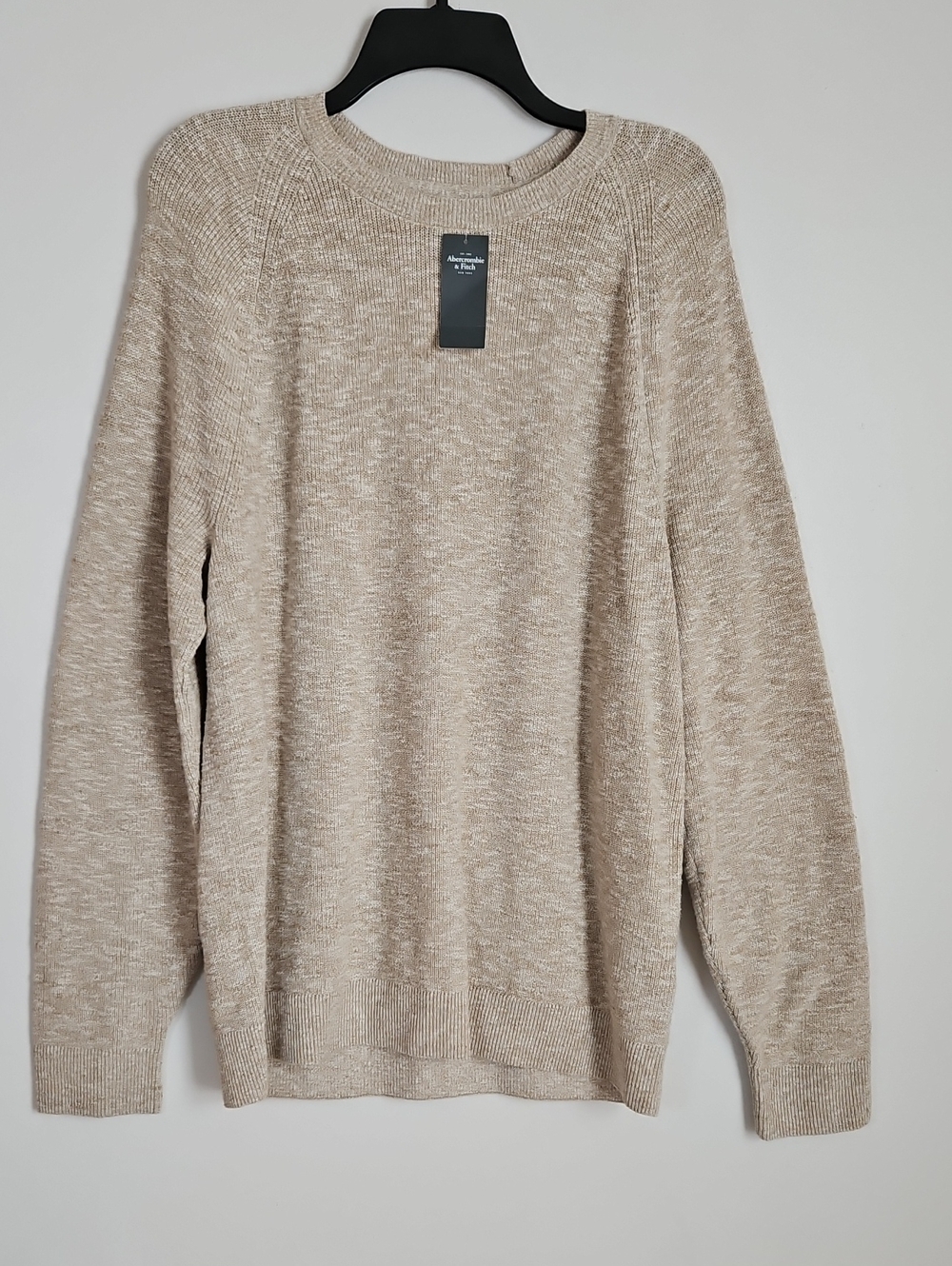 Abercrombie & Fitch Men's 100% Cotton Crew Sweater Marled Tan Preppy LG NEW